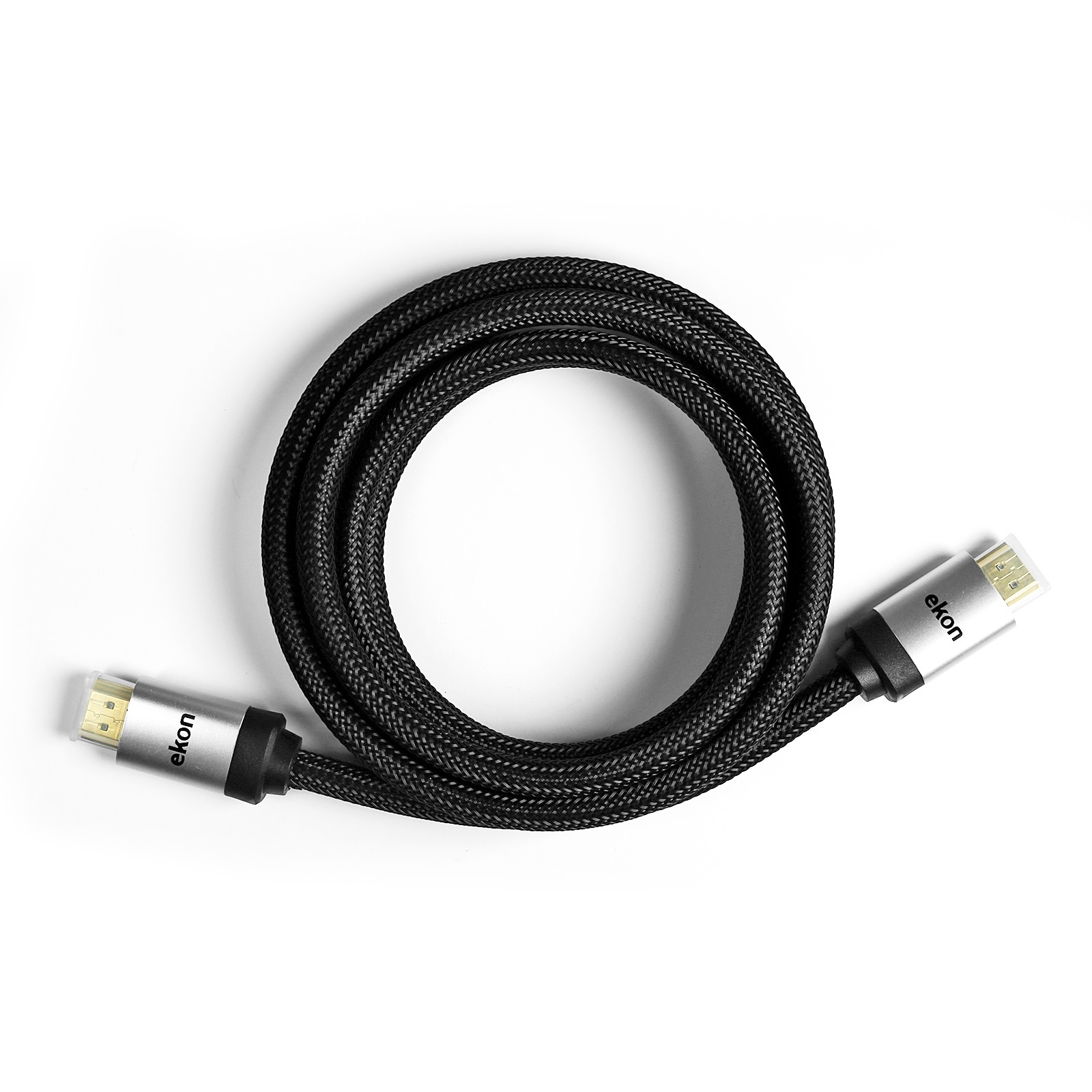 EKON HDMI V 2.0 cable male to male high speed with ethernet, 4K. OD 7.3mm.  Conductor pure copper,28 AWG, jacket with cotton. Connector metal shell and gold plated. Shielding: Al-foil with al-mg braid. + ferrite core. Total Lenght 1,8 mt